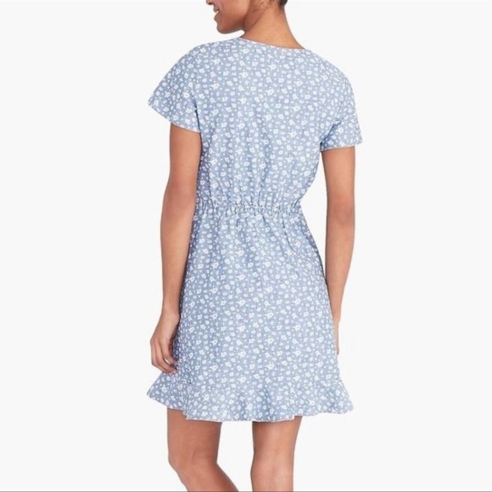 J.Crew Mercantile Sz M Blue Floral Faux Wrap Ruffle Cottage Core Mini Dress - Picture 6 of 13
